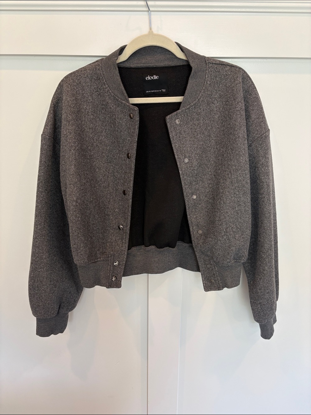 Elodie Charcoal Gray Snap-Front Bomber Jacket